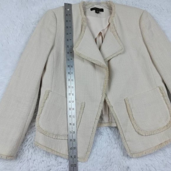 Ann Taylor Womens Jacket Solid Beige Waist Length Open Front Fringe Trim XS - Picture 5 of 9